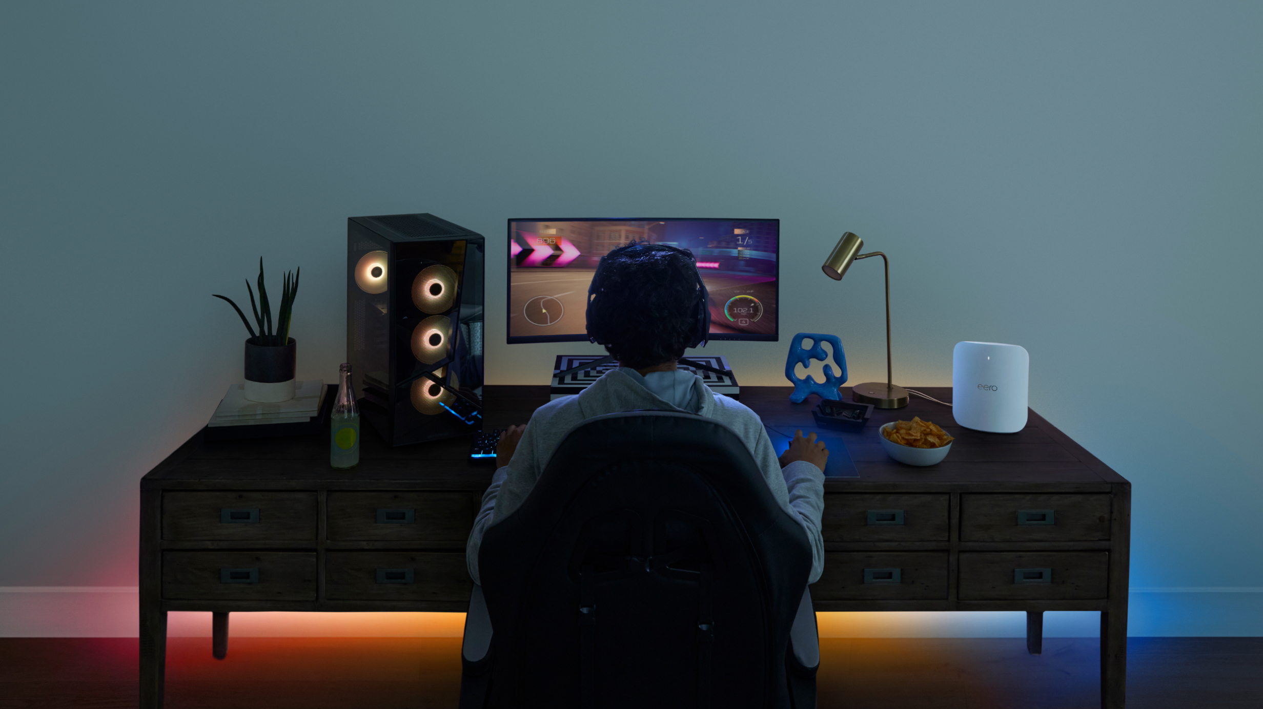 Person sitting at a gaming computer