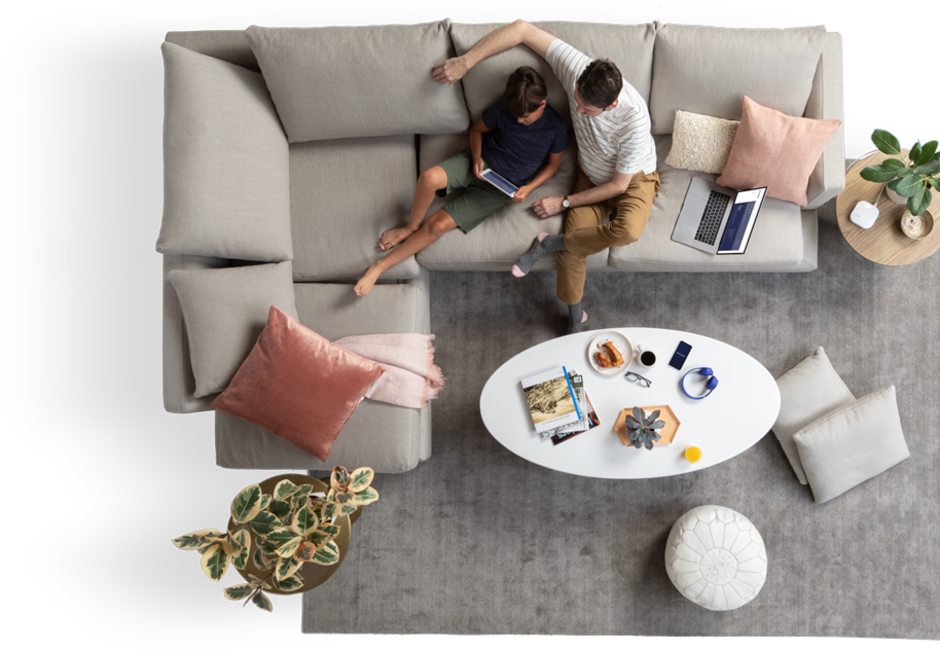 Couple in couch view from above
